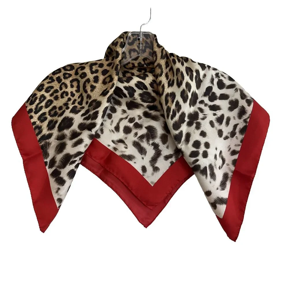 Nordstrom 100% Silk Leopard Animal Print Scarf Hand Rolled Hem Made Italy 26x26